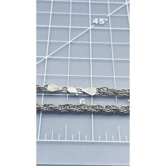 925 Silver Figaro Twisted Rope Chain Necklace Italy Stunning Chunky Long 34”